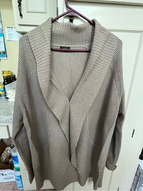 Talbots Taupe Open-Front Shawl Collar Cardigan